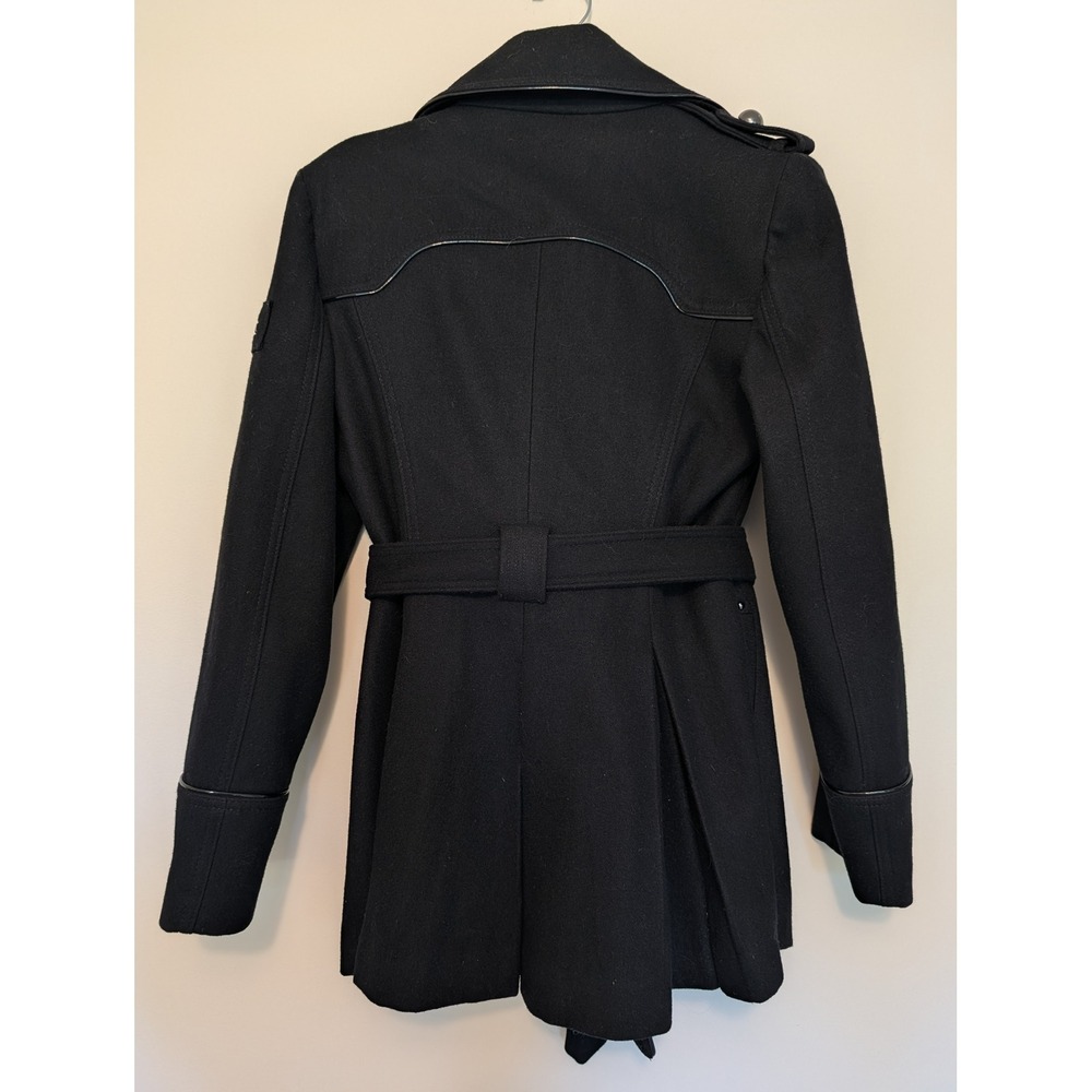 Y2K Miss Sixty M60 Wool Blend Belted Trench Pea Coat Jacket Black Womens Large - Picture 2 of 10